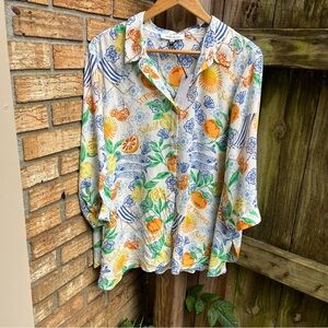 Rose & Olive Multicolor St Tropez Chiffon Button Down Shirt NWT